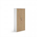 Duo double door cupboard 1790mm high with 4 shelves - white with kendal oak doors R1790DD-WHKO