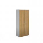 Duo double door cupboard 1790mm high with 4 shelves - white with oak doors R1790DD-WHO