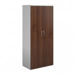 Duo double door cupboard 1790mm high with 4 shelves - white with walnut doors R1790DD-WHW