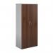 Duo double door cupboard 1790mm high with 4 shelves - white with walnut doors R1790DD-WHW