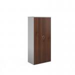 Duo double door cupboard 1790mm high with 4 shelves - white with walnut doors R1790DD-WHW