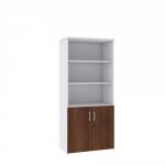 Universal combination unit with open top 1790mm high with 4 shelves - white with walnut lower doors