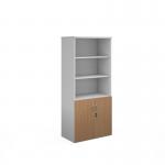 Duo combination unit with open top 1790mm high with 4 shelves - white with beech lower doors R1790OPD-WHB