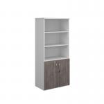Duo combination unit with open top 1790mm high with 4 shelves - white with grey oak lower doors