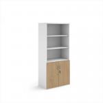 Duo combination unit with open top 1790mm high with 4 shelves - white with kendal oak lower doors R1790OPD-WHKO