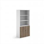Duo combination unit with open top 1790mm high with 4 shelves - white with nebraska oak lower doors R1790OPD-WHNO