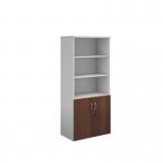 Duo combination unit with open top 1790mm high with 4 shelves - white with walnut lower doors