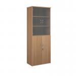 Universal combination unit with glass upper doors 2140mm high with 5 shelves - beech