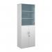 This photo features a Dams Cupboards Duo combination unit with glass upper doors, measuring 2140mm high and equipped with 5 shelves. The unit is white in color and creates a sleek and modern appearance.