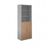 Duo combination unit with glass upper doors 2140mm high with 5 shelves - white with beech lower doors