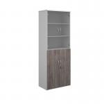 Duo combination unit with glass upper doors 2140mm high with 5 shelves - white with grey oak lower doors R2140COMD-WHGO