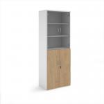 Duo combination unit with glass upper doors 2140mm high with 3 shelves - WhiteKendal Oak R2140COMD-WHKO