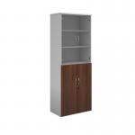 Duo combination unit with glass upper doors 2140mm high with 5 shelves - white with walnut lower doors R2140COMD-WHW
