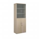 Universal combination unit with glass upper doors 2140mm high with 5 shelves - maple