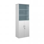 Universal combination unit with glass upper doors 2140mm high with 5 shelves - white