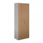 Duo double door cupboard 2140mm high with 5 shelves - white with beech doors R2140DD-WHB