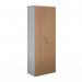 Duo double door cupboard 2140mm high with 5 shelves - white with beech doors R2140DD-WHB