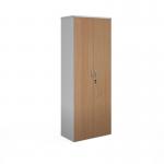 Duo double door cupboard 2140mm high with 5 shelves - white with beech doors R2140DD-WHB