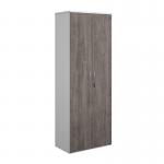 Duo double door cupboard 2140mm high with 5 shelves - white with grey oak doors R2140DD-WHGO