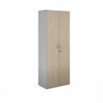 Duo double door cupboard 2140mm high with 5 shelves - white with maple doors