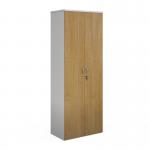 Duo double door cupboard 2140mm high with 5 shelves - white with oak doors R2140DD-WHO