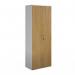 Duo double door cupboard 2140mm high with 5 shelves - white with oak doors R2140DD-WHO