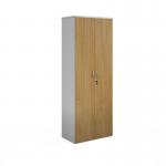 Duo double door cupboard 2140mm high with 5 shelves - white with oak doors