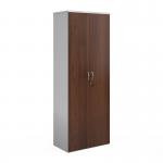 Duo double door cupboard 2140mm high with 5 shelves - white with walnut doors R2140DD-WHW