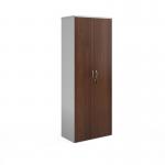 Duo double door cupboard 2140mm high with 5 shelves - white with walnut doors R2140DD-WHW