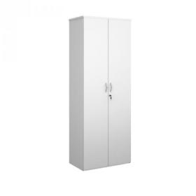 Universal double door cupboard 2140mm high with 5 shelves - white R2140DWH