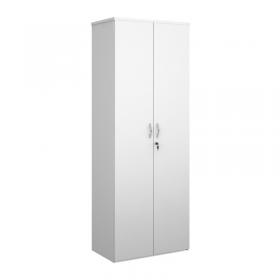 Universal double door cupboard 2140mm high with 5 shelves - white R2140DWH