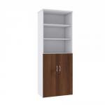 Universal combination unit with open top 2140mm high with 5 shelves - white with walnut lower doors