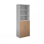 Duo combination unit with open top 2140mm high with 5 shelves - white with beech lower doors R2140OPD-WHB