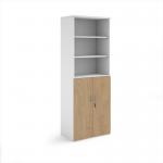 Duo combination unit with open top 2140mm high with 5 shelves - white with kendal oak lower doors R2140OPD-WHKO