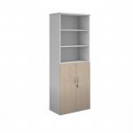 Duo combination unit with open top 2140mm high with 5 shelves - white with maple lower doors R2140OPD-WHM