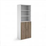 Duo combination unit with open top 2140mm high with 5 shelves - white with nebraska oak lower doors R2140OPD-WHNO