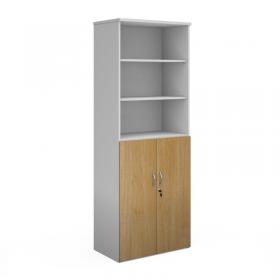 Duo combination unit with open top 2140mm high with 5 shelves - white with oak lower doors R2140OPD-WHO