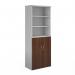 Duo combination unit with open top 2140mm high with 5 shelves - white with walnut lower doors R2140OPD-WHW