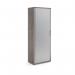 Universal single door tambour cupboard 2140mm high with 5 shelves - Grey Oak with silver door R2140TCGO