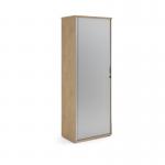 Universal single door tambour cupboard 2140mm high with 5 shelves - Kendal Oak with silver door R2140TCKO