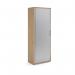 Universal single door tambour cupboard 2140mm high with 5 shelves - Kendal Oak with silver door R2140TCKO