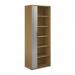 Universal single door tambour cupboard 2140mm high with 5 shelves - oak with silver door R2140TCO