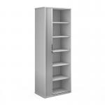 Universal single door tambour cupboard 2140mm high with 5 shelves - white with silver door R2140TCWH