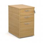 Desk high 3 drawer pedestal with silver handles 600mm deep - oak R25DH6O