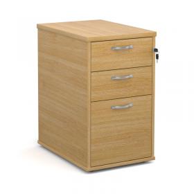 Desk high 3 drawer pedestal with silver handles 600mm deep - oak R25DH6O