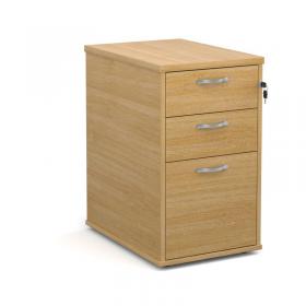 Desk high 3 drawer pedestal with silver handles 600mm deep - oak R25DH6O