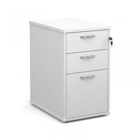 Desk high 3 drawer pedestal with silver handles 600mm deep - white R25DH6WH