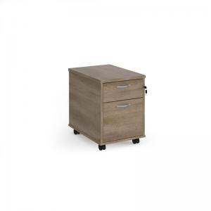 Mobile 2 drawer pedestal with silver handles 600mm deep - Nebraska Oak