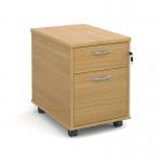 Mobile 2 drawer pedestal with silver handles 600mm deep - oak R2MO