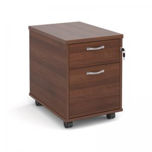 Mobile 2 drawer pedestal with silver handles 600mm deep - walnut R2MW